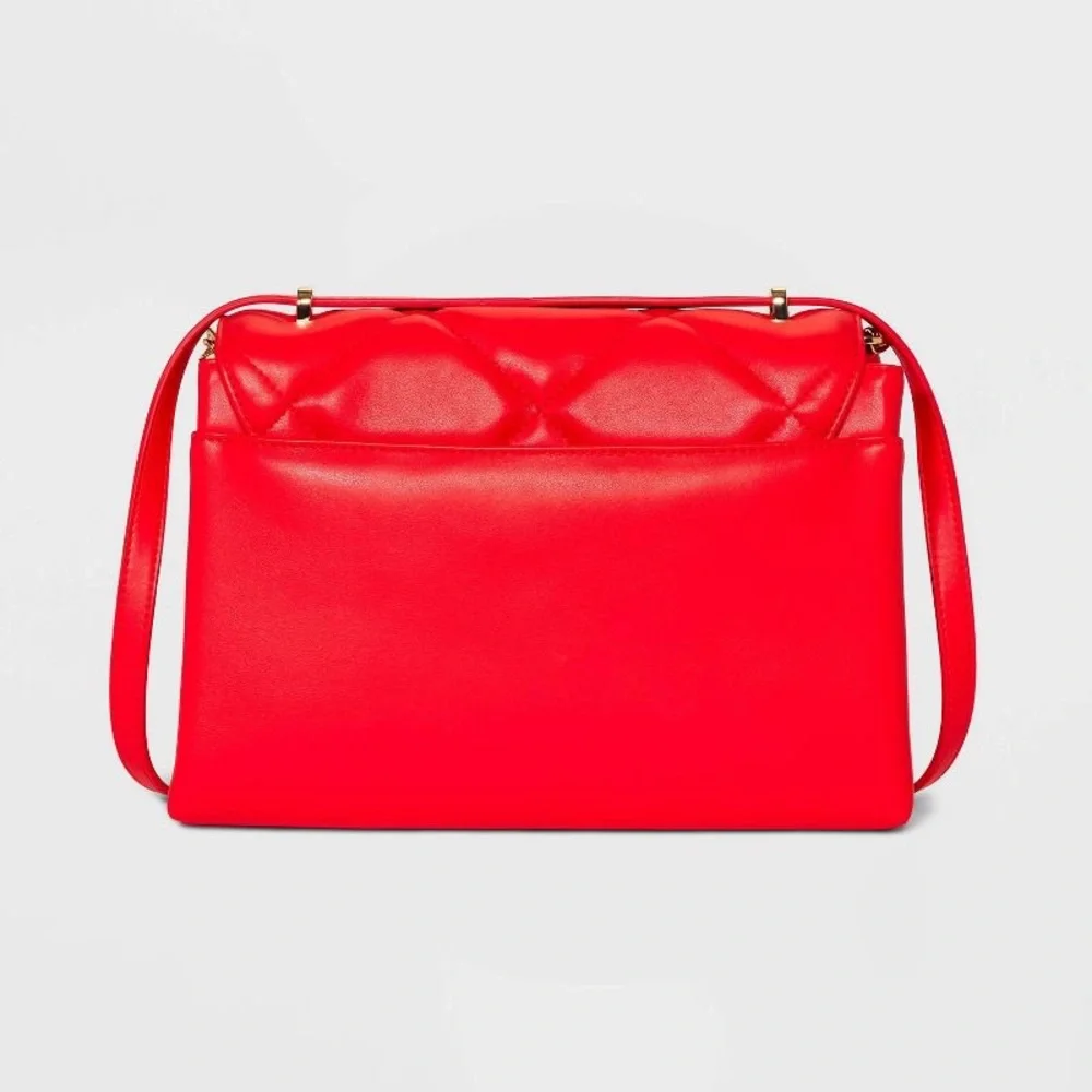 NWT A New Day Shoulder to Crossbody Quilted Red with Gold Chain Detail Bag - Picture 5 of 16